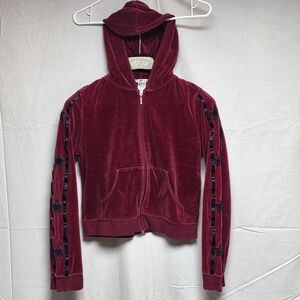 Studio M Burgundy Velour Hoodie Youth Girls Size Large